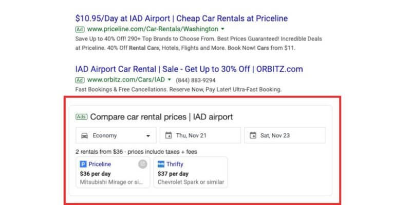Car Rental Results in Google Search Results - Google Search and Tool Updates December